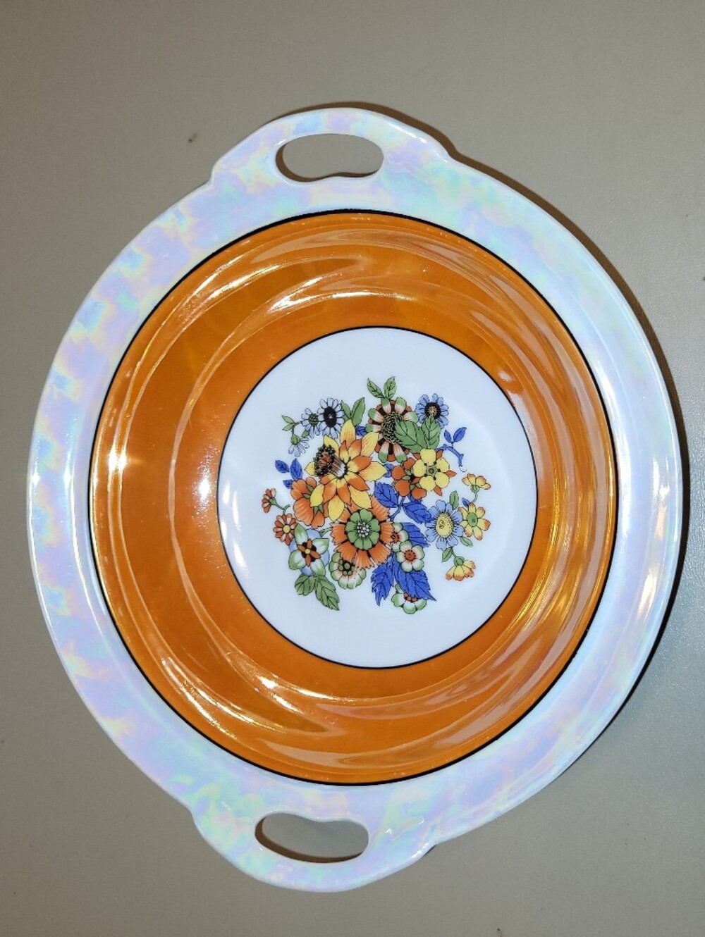 Celebrate Porcelain vintage dual-handled ceramic serving bowl.